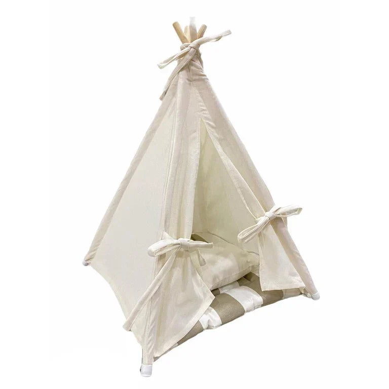 Cabana cama toca pet para cães e gatos cor cru com bege tam.P