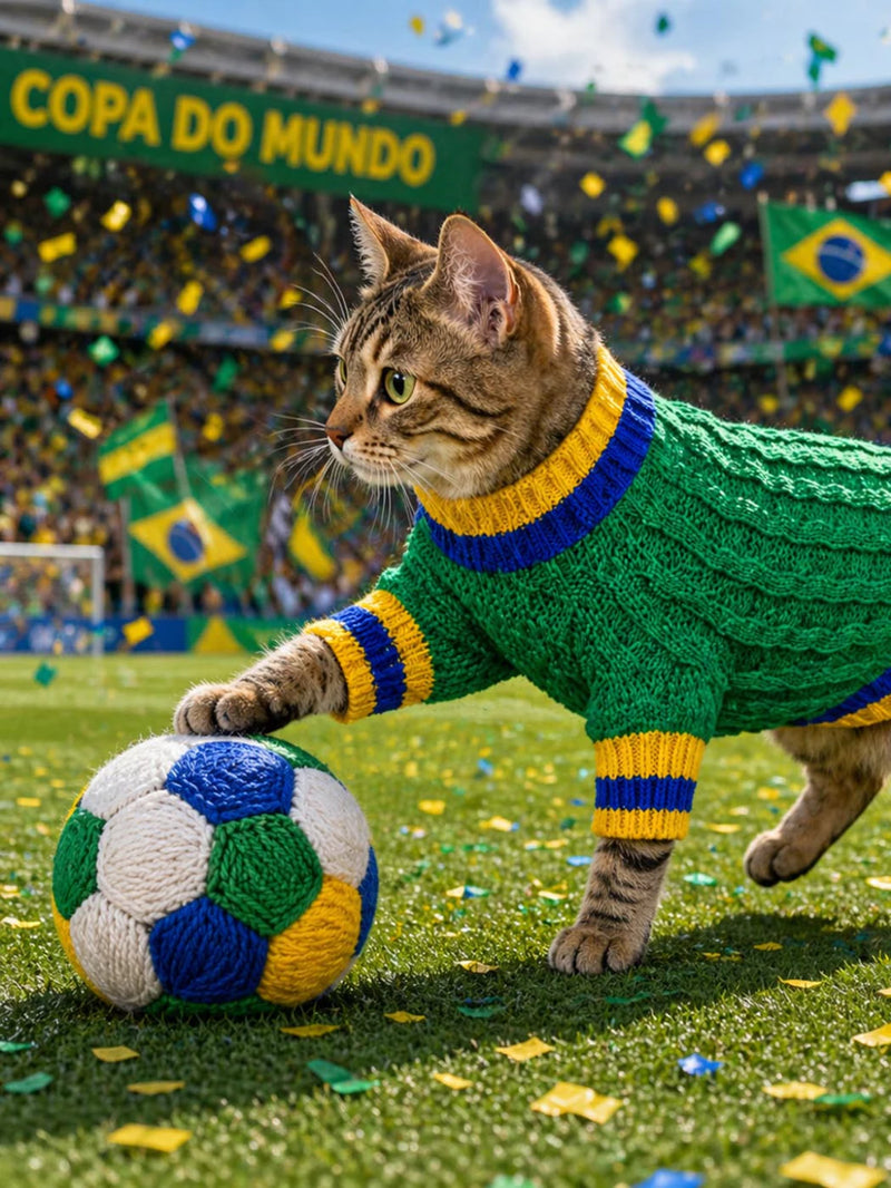Roupinha Pet Tricô Gatos & Cães - Copa Brasil - Katlen Tricot