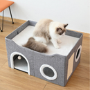 Casinha Gato Casa Cama Caminha Com Arranhador e Bolinha De Pelucia Para Gatos Pet 2 Andares Moderna.