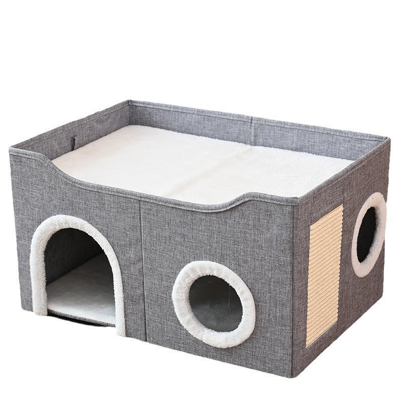 Casinha Gato Casa Cama Caminha Com Arranhador e Bolinha De Pelucia Para Gatos Pet 2 Andares Moderna.